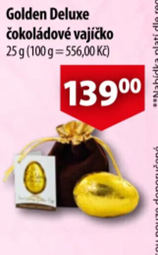 Golden Deluxe čokoládové vajíčko 25 g (100 g = 556,00 Kč)