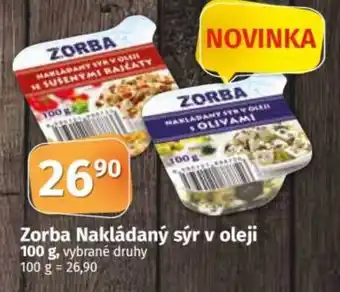COOP TIP Zorba Nakládaný sýr v oleji 100 g, vybrané druhy 100 g = 26,90 nabídka