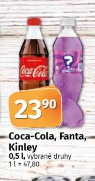 COOP TIP Coca-Cola, Fanta, Kinley 0,5 l, vybrané druhy 11 = 47,80 nabídka
