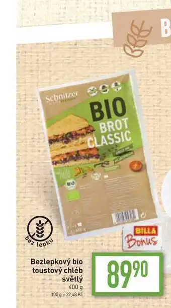Billa Bezlepkový bio toustový chléb světlý 400 g nabídka
