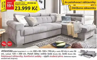 Atlantida sedací souprava: š. xv. x hl.: 280 x 85-100 x 190 cm,