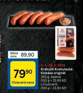 Tesco Krahulík krahulecká klobása originál 350 g nabídka