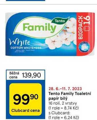 Tesco Tento family toaletní papír bílý 16 roli, 2 vrstvy nabídka