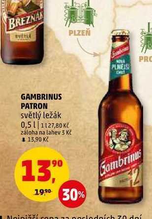 Penny Market Gambrinus patron světlý ležák, 0,5 l nabídka