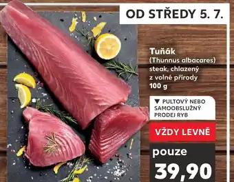 Kaufland Tuňák (Thunnus albacares) steak, chlazený z volné přírody 100 g nabídka