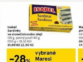 Tesco Isabel sardinky ve slunečnicovém oleji nabídka