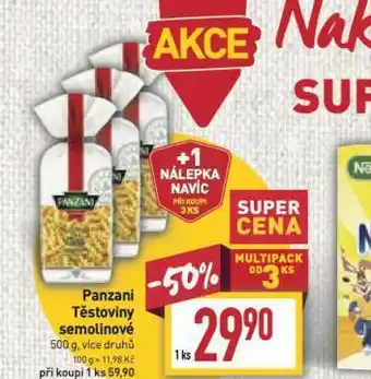 Billa Pamzani těstoviny semolinové nabídka