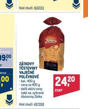 Makro Zátkovy vaječné těstoviny nabídka