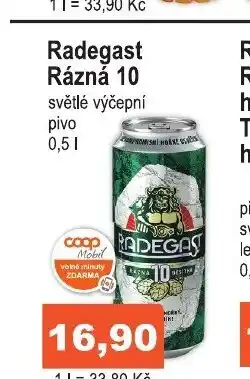 COOP DISKONT Radegast Rázná 10 světlé výčepní pivo 0,51 nabídka