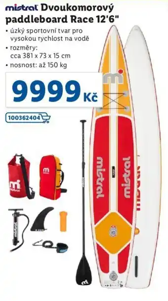 Lidl Dvoukomorový paddleboard Race 12'6" nabídka
