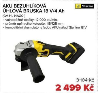 AKU BEZUHLÍKOVÁ ÚHLOVÁ BRUSKA 18 V/4 Ah (GV HL-NAG01)