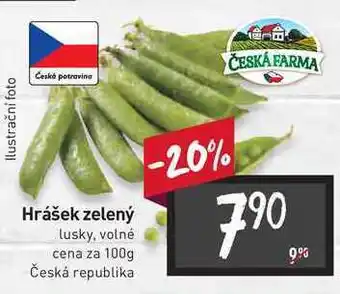 Billa Hrášek zelený lusky, volné cena za 100g nabídka