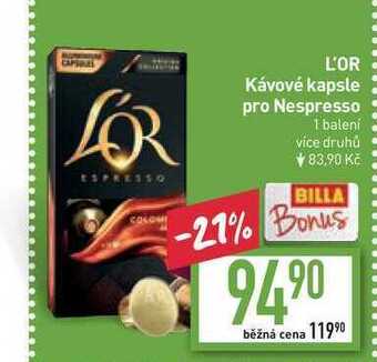 Billa L'or kávové kapsle pro nespresso 1 balení nabídka