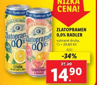 Lidl ZLATOPRAMEN 0,0% RADLER nabídka