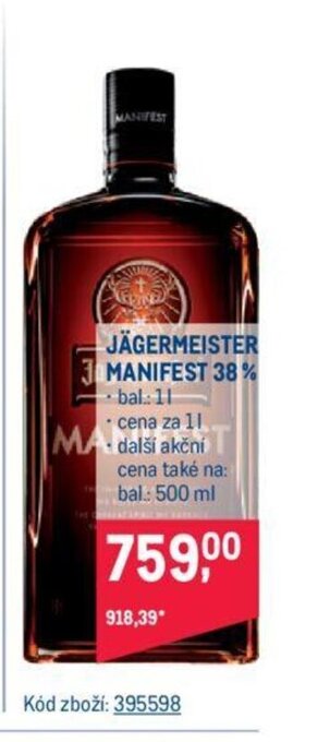 Makro JÄGERMEISTER MANIFEST 38% nabídka