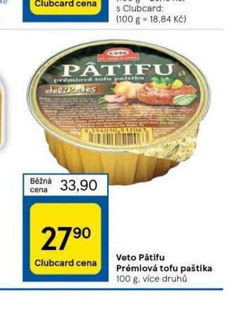 Tesco Veto patifu prémiová tofu paštika nabídka