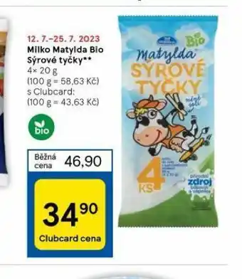 Tesco Milko matylda bio sýrové tyčky nabídka