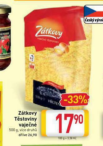 Billa Zátkovy vaječné těstoviny nabídka