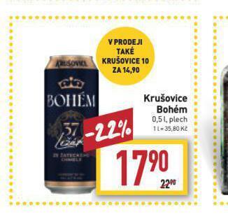 Billa Pivo krušovice bohém nabídka