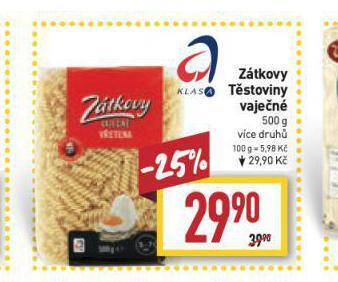 Billa Zátkovy vaječné těstoviny nabídka