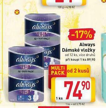 Billa Always dámské vložky nabídka