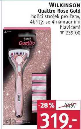 Rossmann Wilkinson quattro rose gold holicí strojek pro ženy se 4 náhradními hlavicemi nabídka