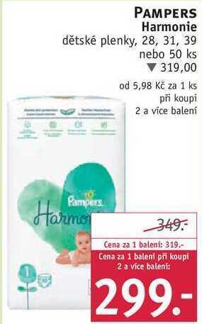 Rossmann Pampers harmonie dětské plenky, 28, 31, 39 nebo 50 ks nabídka