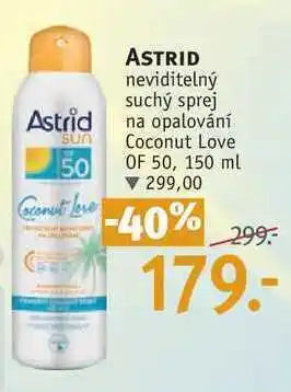Rossmann Astrid neviditelný suchý sprej na opalování coconut love sun 50 of 50, 150 ml nabídka
