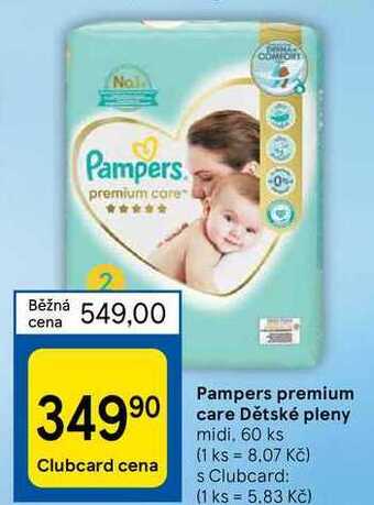 Tesco Pampers premium care dětské pleny midi, 60 ks nabídka