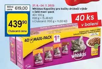 Tesco Whiskas kapsičky pro kočky drůbeží výběr v želé maxi-pack 40× 100 g nabídka