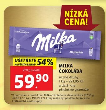 Lidl MILKA ČOKOLÁDA nabídka