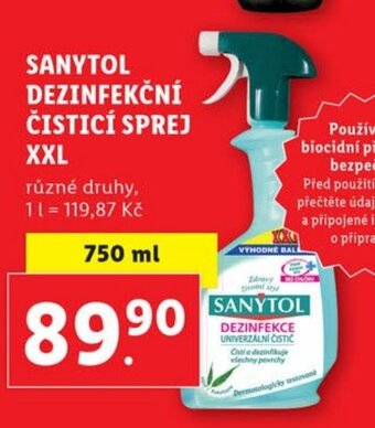 Lidl SANYTOL DEZINFEKČNÍ ČISTICÍ SPREJ XXL nabídka