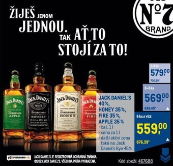 Makro JACK DANIEL'S 40%, HONEY 35%, FIRE 35%, APPLE 35% nabídka