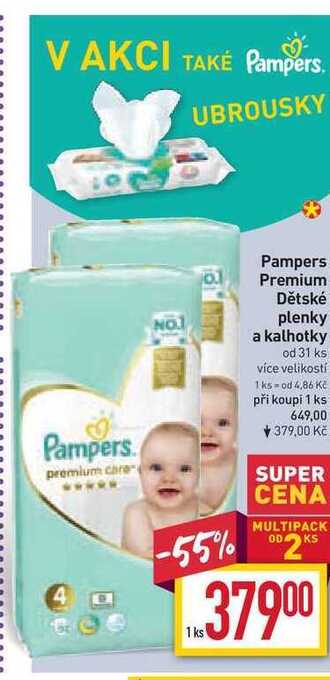 Billa Pampers premium dětské plenky a kalhotky od 31 ks nabídka
