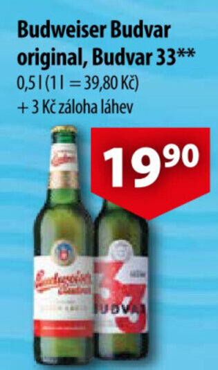 CBA Budweiser Budvar original, Budvar 33 nabídka
