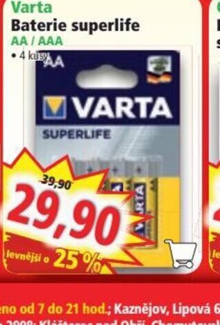 Norma Varta Baterie superlife nabídka