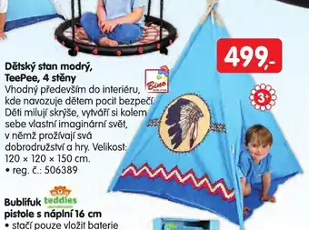 Dětský stan modrý, TeePee, 4 stěny