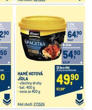 Makro Hamé hotová jídla nabídka