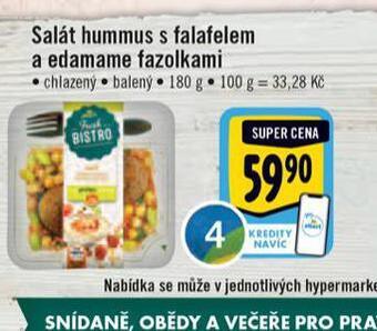 Albert Salát hummus s falafelem a edamame fazolkami nabídka