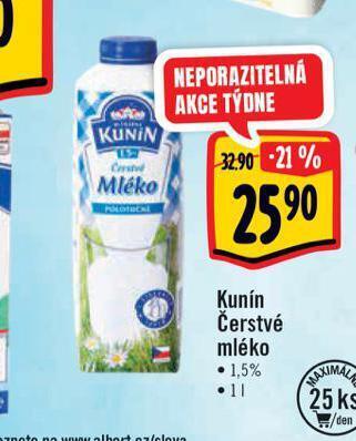 Albert Kunín čerstvé mléko nabídka