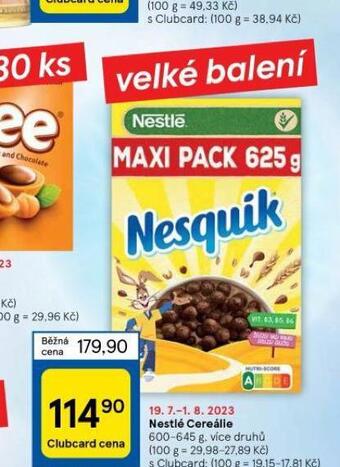 Tesco Nestlé cereálie nabídka