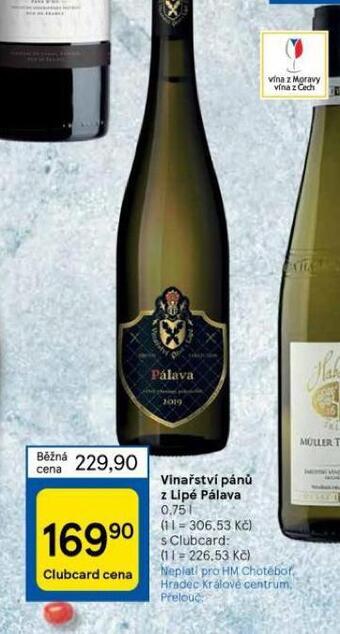 Tesco Vinařství pánů z lipé pálava nabídka