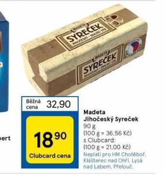 Tesco Madeta jihočeský syreček nabídka