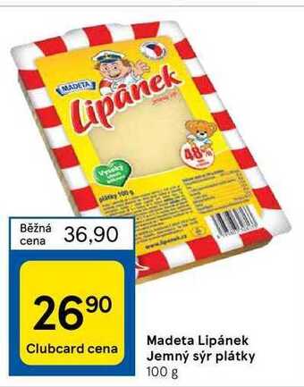 Tesco Madeta lipánek jemný sýr plátky 100 g nabídka