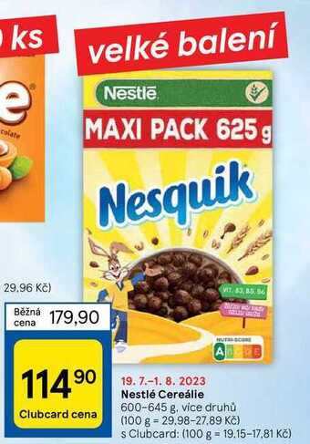 Tesco Nestlé cereálie 600-645 g nabídka