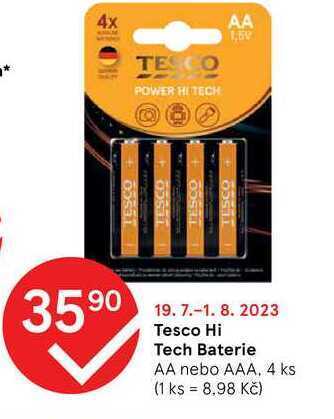 Tesco Tesco hi tech baterie aa nebo aaa, 4 ks nabídka