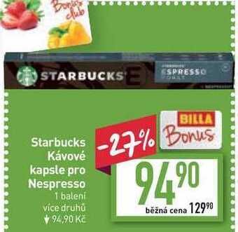 Billa Starbucks kávové kapsle pro nespresso 1 balení nabídka