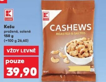 Kaufland Kešu pražené, solené 150 g nabídka
