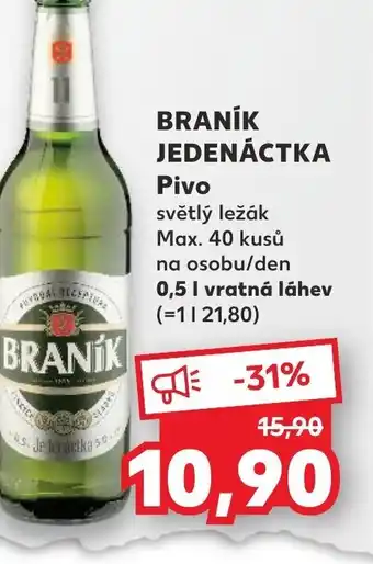 Kaufland BRANÍK JEDENÁCTKA Pivo světlý ležák nabídka