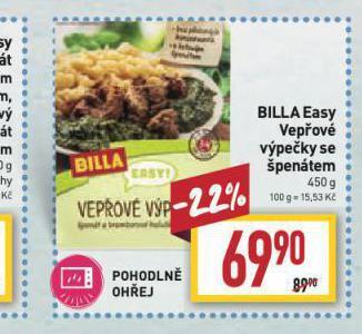 Billa Vepřové výpečky se špenátem nabídka